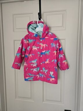 Hatley Unicorn Color Changing Rain Coat Jacket Size 3 Girls Hooded